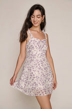 Sweetheart Neck Ruffle Strap Ditsy Floral Ruched Bust Mini Dress