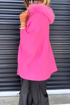 Warm Call Knit Long Sleeve Zipper Plush Hooded Pocket Loose Cardigan
