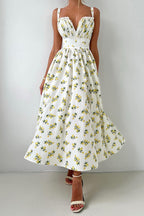 Low Neck Strap High Waist Slit Floral Dress