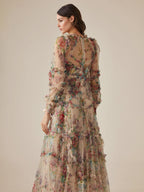 Party Dress Ruffles Layered Illusion Sleeves Elegant Folklore Long Dress