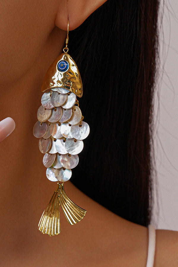 Fish-shaped Shell Tassel Ear Hooks
