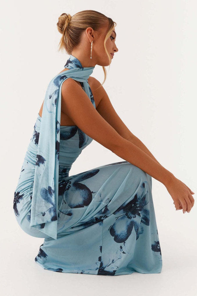 Tie Dye Mesh Spaghetti Strap Maxi Dress