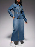 Zola Statement Long Sleeved Denim Maxi Dress Chic Silhouette Collection