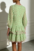 Amara Green Leopard Print Tiered Ruffle Mini Dress