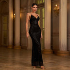 V-neck sequined slim-fit banquet mermaid evening dress
