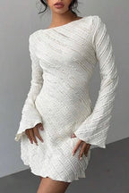 White Boat Neck Backless A-Line Sweater Dress