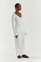 Luisa Elevated Knitted Midi Dress with V Neck and Sleeves Boutique Collection