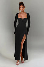 Lace Sleeve Sweetheart Bustier High Split Maxi Gown