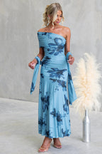Floral Print One-Shoulder Ruched Maxi Dress