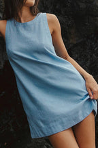 Linen Crew Neck Sleeveless Shift Mini Dress