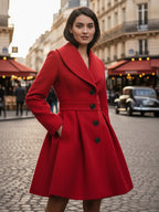 Wool Blend A-line Coat With Shawl Collar And Black Buttons For Women 2026