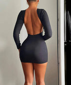 Boat Neck Long Sleeve Bodycon Mini Dress