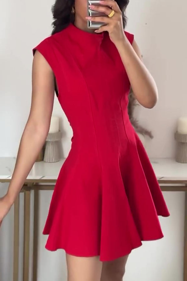Sleeveless Mock Neck Fit and Flare Mini Dress