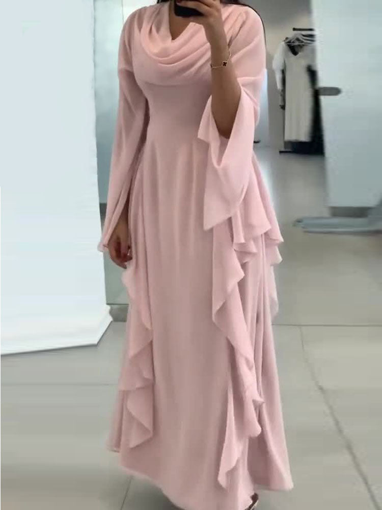 Gentle Ruffled  Edge Evening Dress