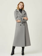 Hooded Double-Breasted Long Woolen Coat With Cuff Tabs For Women 2026