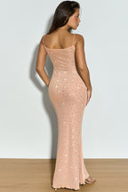 Sheer Mesh Rhinestone Spaghetti Strap Bodycon Dress
