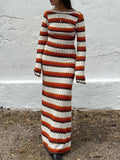 Striped Contrast Knitted Hollow Maxi Dress