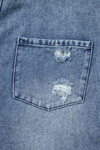 Blue Zone Planet | Stone Blue Distressed Bib Pocket Wide Leg Denim Overall