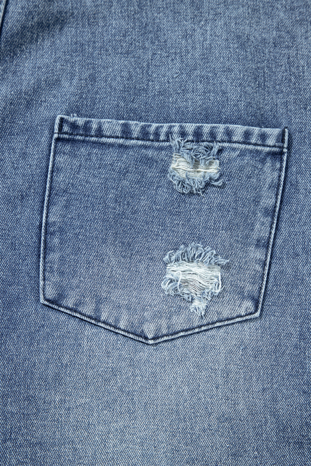 Blue Zone Planet | Stone Blue Distressed Bib Pocket Wide Leg Denim Overall