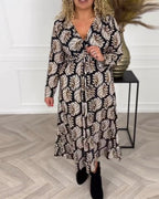 Jocelyn Premium V Neck Dress with Leaf Print Designer Edit