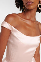 Satin Off Shoulder Structured Waist Cocktail Mini Dress