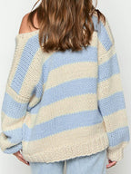 Off The Shoulder Striped Print Oversized Sweaters