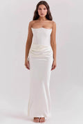 Sexy Satin Ruched Strapless Bodycon Dress