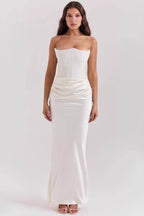 Sexy Satin Ruched Strapless Bodycon Dress