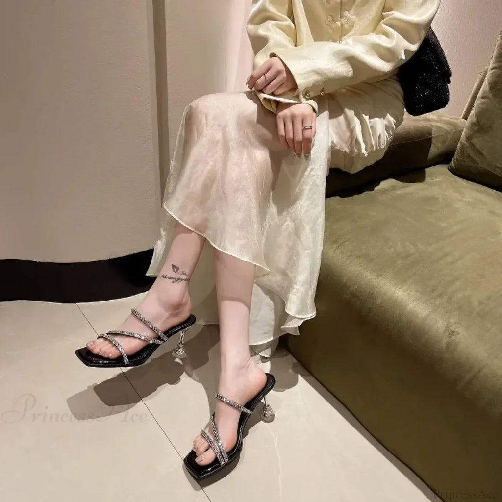 Fairy Style Diamond Sequins Simple Solid Color Women's Slippers Concert High Heel