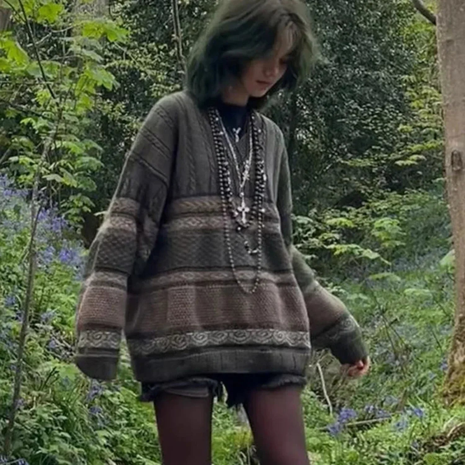 Fairycore Grunge Striped Print Sweater