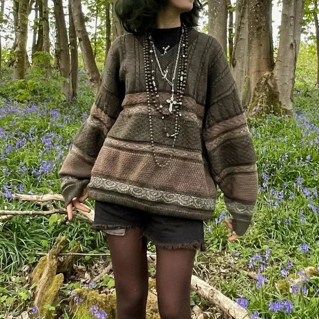 Fairycore Grunge Striped Print Sweater
