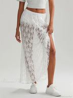Fall Long Maxi Skirt Elastic Waist Lace Floral Casual Skirt
