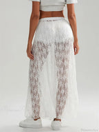 Fall Long Maxi Skirt Elastic Waist Lace Floral Casual Skirt