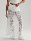 Fall Long Maxi Skirt Elastic Waist Lace Floral Casual Skirt