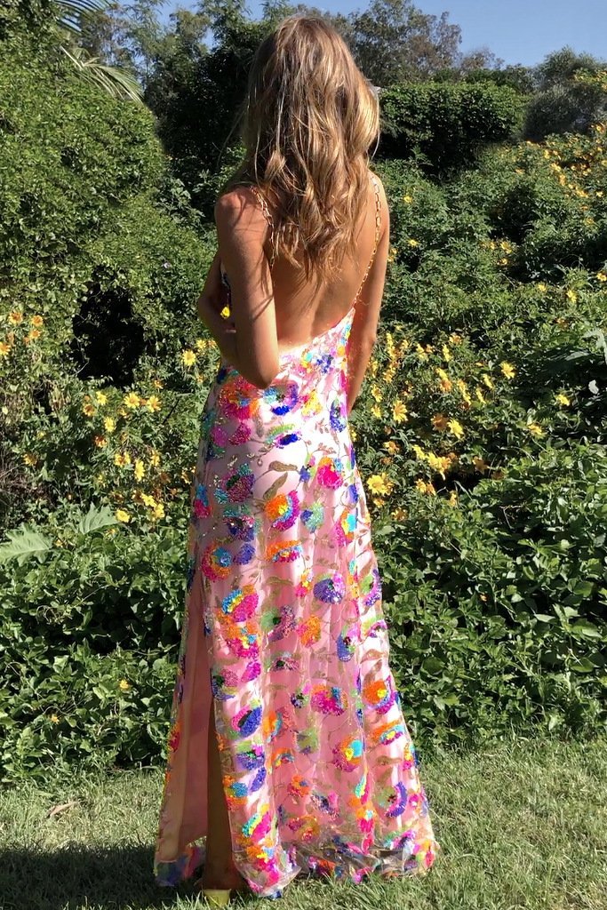 | Backless Maxi Dress, Sequin Embroidery