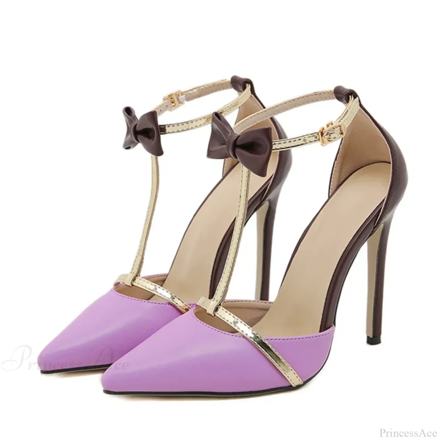 Fashion Bowknot Ankle-Strap Sexy Pointed-Toe Wedding Banquet Stripper Pumps Female High Heel