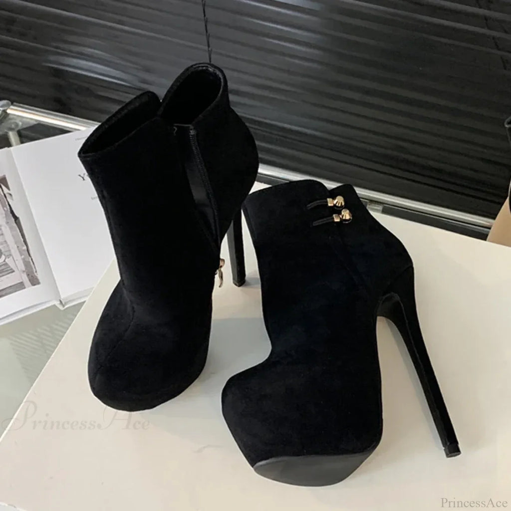 Fashion Chic ElasticityBuckle Strap Sexy Zip Round Toe Platform Pole Dance Extreme High Heel
