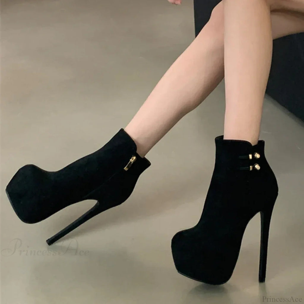 Fashion Chic ElasticityBuckle Strap Sexy Zip Round Toe Platform Pole Dance Extreme High Heel
