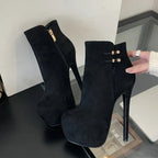 Fashion Chic ElasticityBuckle Strap Sexy Zip Round Toe Platform Pole Dance Extreme High Heel