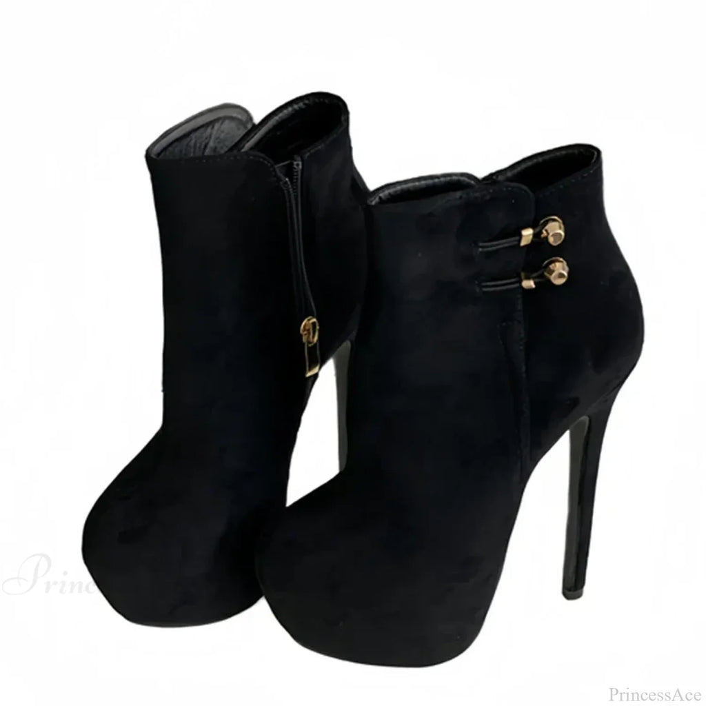 Fashion Chic ElasticityBuckle Strap Sexy Zip Round Toe Platform Pole Dance Extreme High Heel