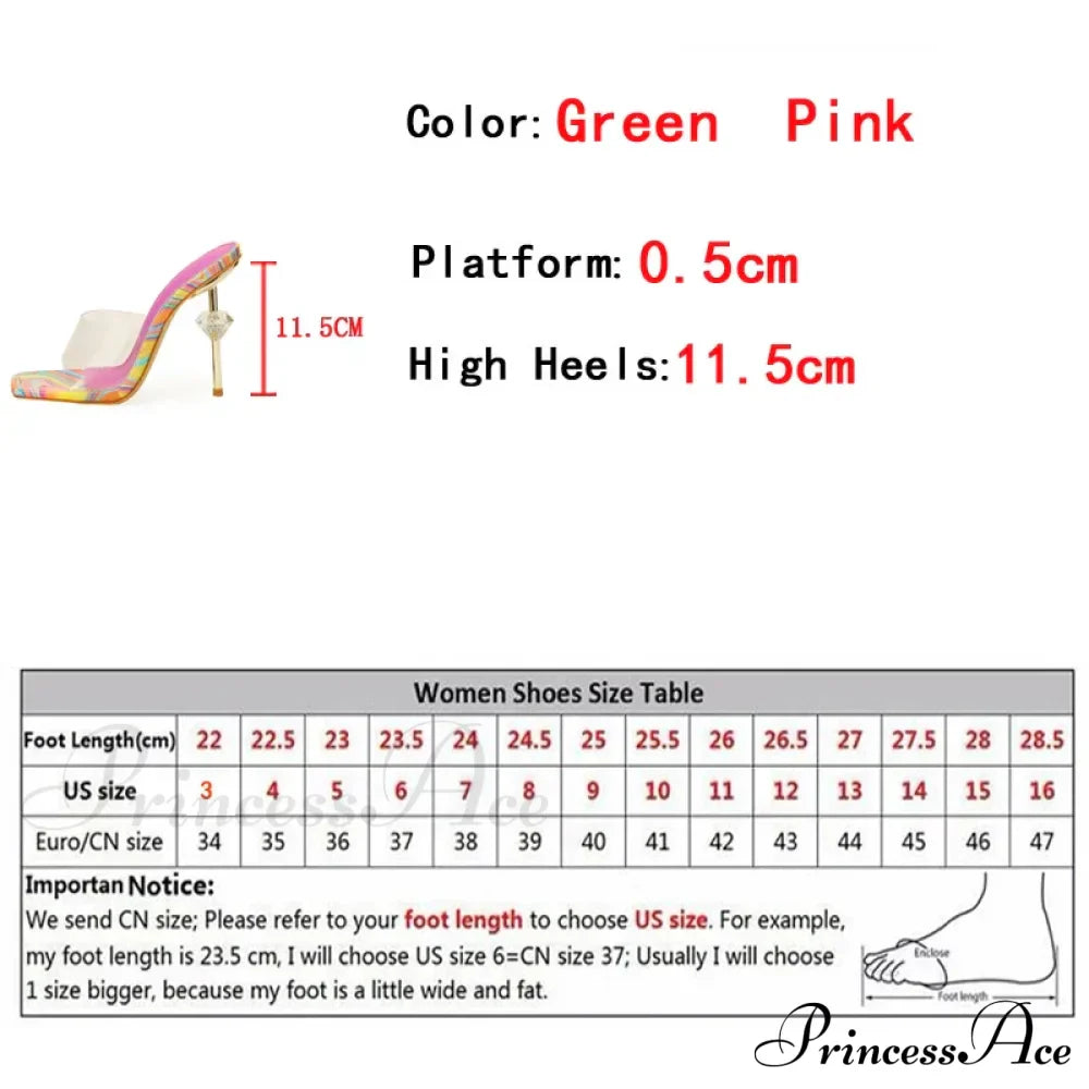 Fashion Chic High Heeled Slippers Ladies Square Toe Summer Sandals Transparent PVC Shoes Women Sliders