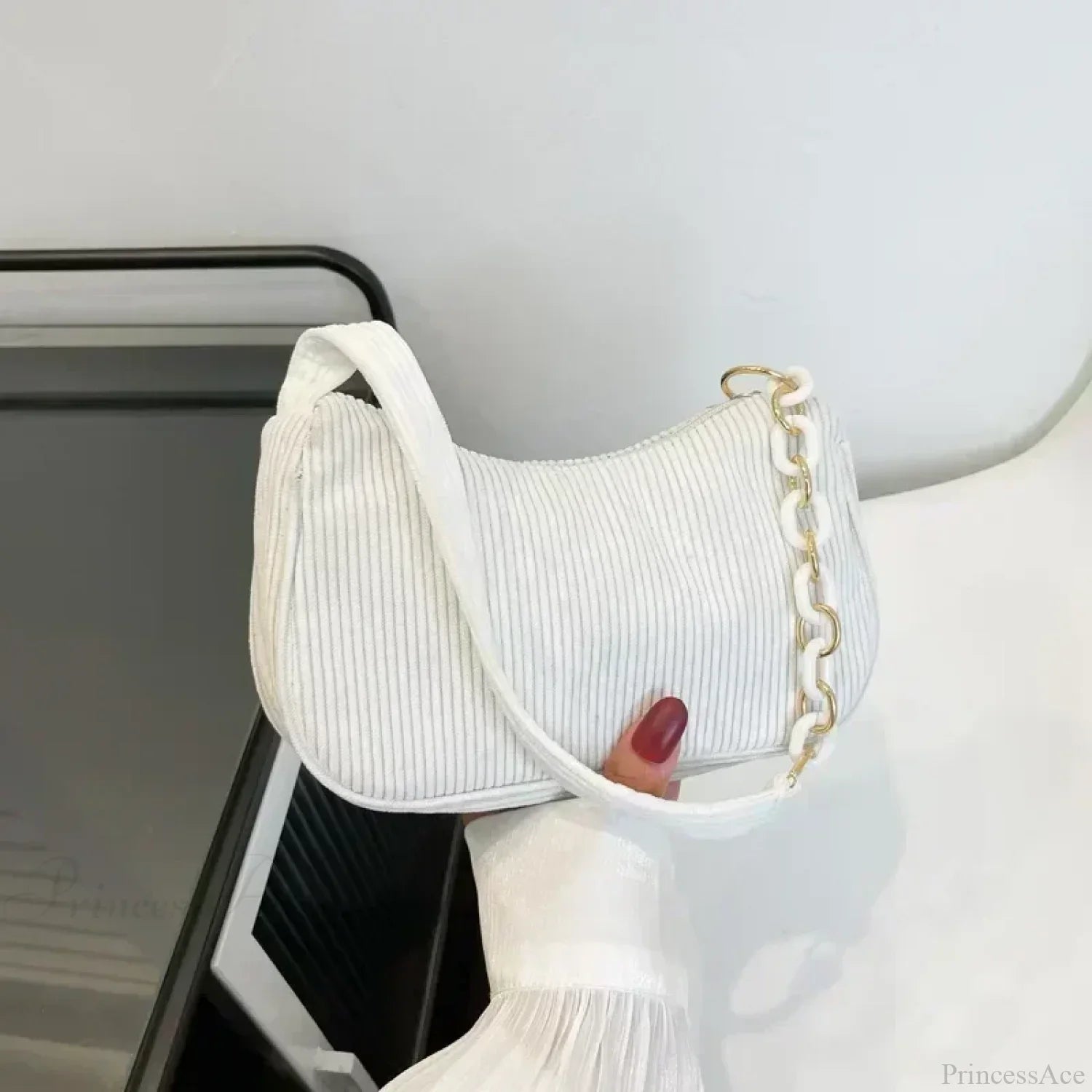 Fashion Corduroy Zipper Underarm Shoulder Bag