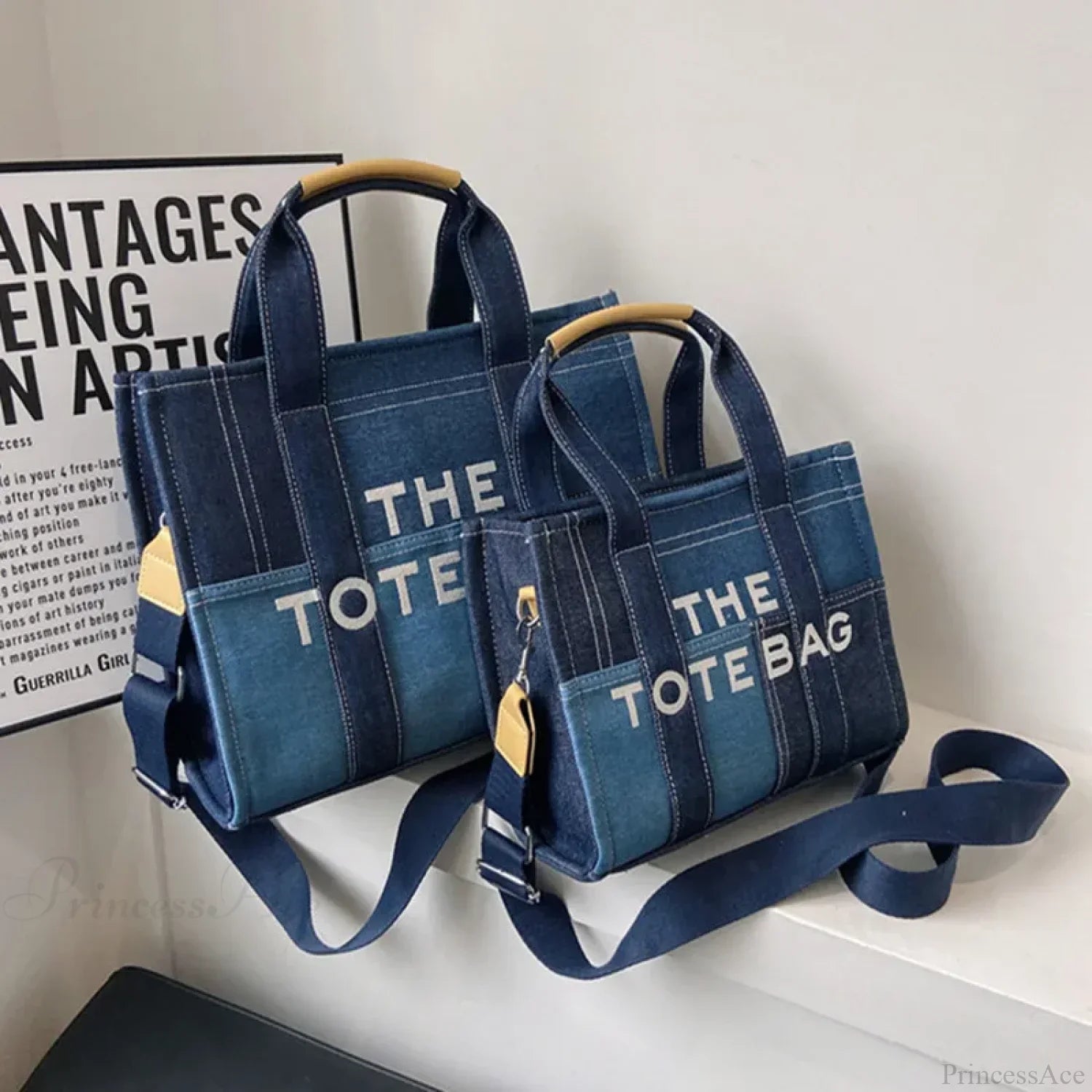 Fashion Denim Embroidery Crossbody Handbag