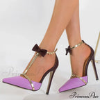 Fashion Design Bowknot Ankle Strap Women Pumps Pointed Toe High Heels Wedding Banquet Shoes Sandals