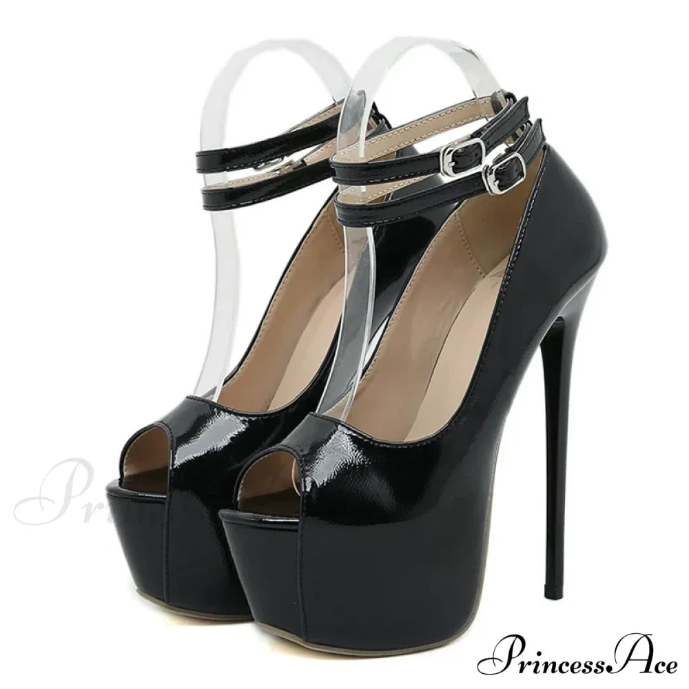 Fashion Design Double Buckle Strap Platform Sandals Women Pumps Peep Toe 16.5CM High Heels Stripper Shoes White