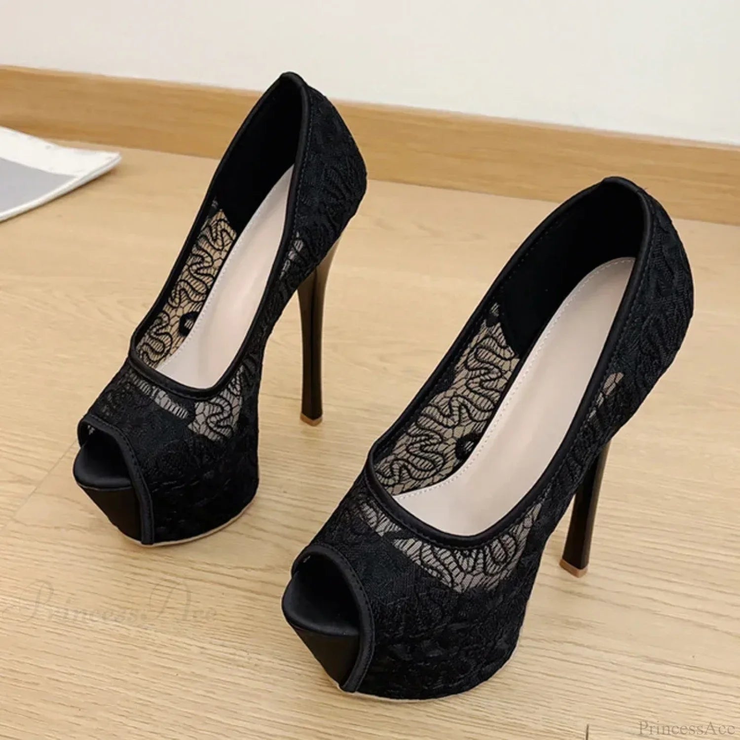 Fashion Design Embroidery Mesh Platform Pumps Slingback Shallow Peep-Toe Pink High-Heels Wedding High Heel