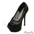 Fashion Design Embroidery Mesh Platform Pumps Women Sexy Slingback Peep Toe Pink High Heels Wedding Banquet Shoes