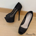 Fashion Design Embroidery Mesh Platform Pumps Women Sexy Slingback Peep Toe Pink High Heels Wedding Banquet Shoes
