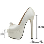 Fashion Design Pearl Peep Toe High Heels Wedding Banquet Shoe Silk Platform Pumps Women Mule