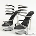 Fashion Design Rhinestone Ankle Snake Twine Platform Sandals High Heels Wedding Banquet Shoes